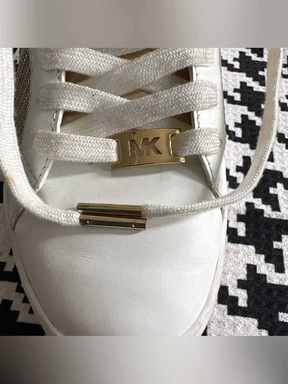 Michael Kors Women’s Metallic Gold and Cream Knit Sneakers